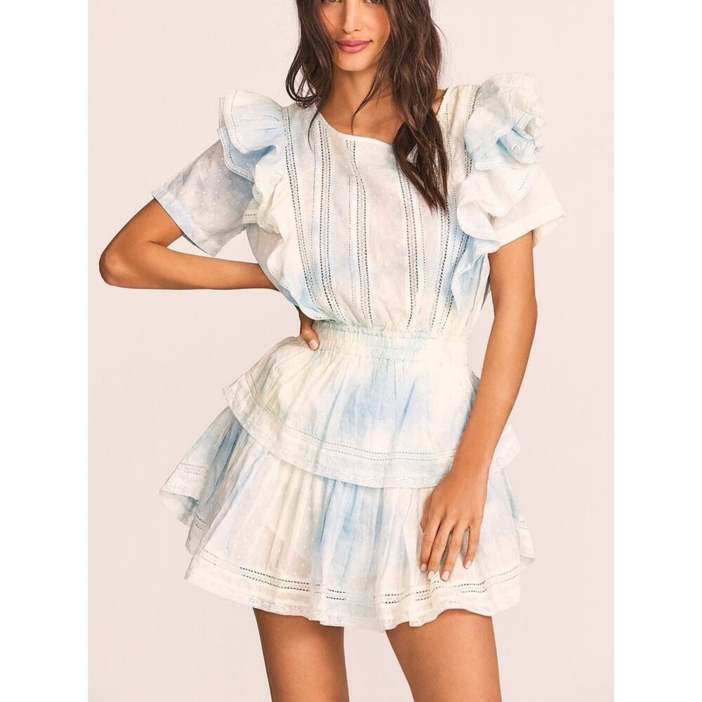 LoveShackFancy Lily Pond Natural Hand Dye Natasha Tie-Dye Mini Dress L Coquette